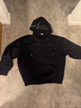 Aelfric Eden Black Hoodie with Rhinestone Detailing